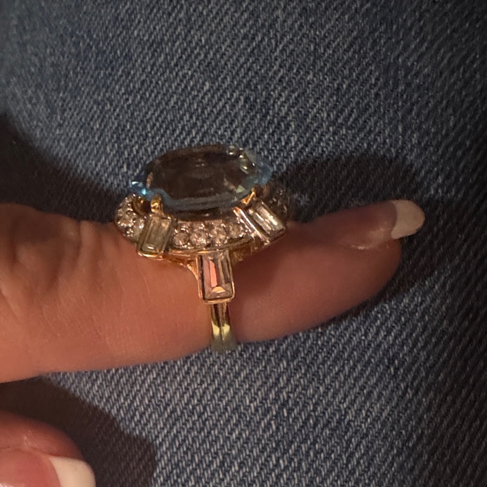 18k GE Blue Topaz Halo Statement Ring - Women's Jewelry - Picture 2 of 3